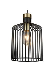 Kleine hanglamp Bird Cage, Lampenkap: gecoat metaal, Decoratie: gecoat metaal, Baldakijn: gecoat metaal, Zwart, goudkleurig, Ø 22  x H 36 cm