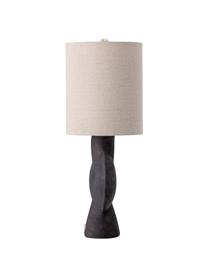 Grosse Tischlampe Sergio mit Leinenschirm und Antik-Finish, Lampenschirm: Leinen, Dekor: Metall, Beige, Braun-Schwarz, Ø 21 x H 55 cm