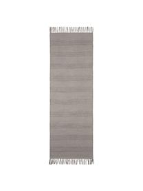 Katoenen loper Tanya met ton-sur-ton weefpatroon en franjes, 100% katoen, Beige, 70 x 200 cm