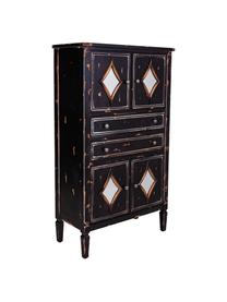 Credenza alta in legno di abete con finitura antica Rene, Nero, argentato, tonalità marroni, Larg. 80 x Alt. 142 cm