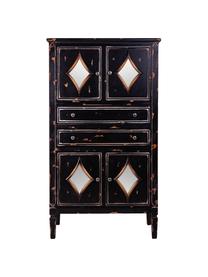 Credenza alta in legno di abete con finitura antica Rene, Nero, argentato, tonalità marroni, Larg. 80 x Alt. 142 cm