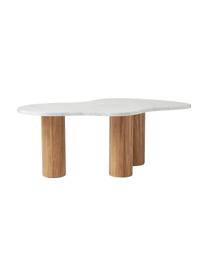 Mesa de centro de mármol con forma orgánica Naruto, Tablero: mármol natural, Patas: madera de roble, Mármol blanco, An 90 x F 59 cm