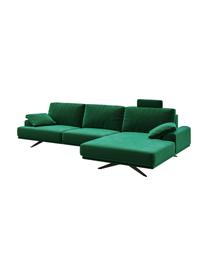 Sofa narożna z aksamitu Prado, Tapicerka: 100% aksamit poliestrowy,, Nogi: metal lakierowany, Ciemny zielony, S 315 x G 180 cm