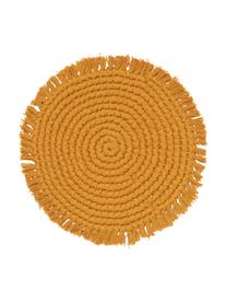 Tovaglietta americana rotonda in cotone con frange Vera, 100% cotone, Giallo, Ø 38 cm
