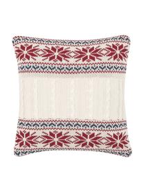 Housse de coussin 40x40 tricot Flemming, Blanc crème, rouge, bleu foncé