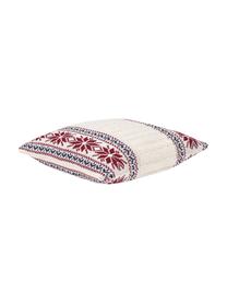 Housse de coussin 40x40 tricot Flemming, Blanc crème, rouge, bleu foncé