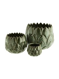 Übertopf-Set Artichoke aus Steingut, 3-tlg., Steingut, Grün, Braun, Set mit verschiedenen Grössen