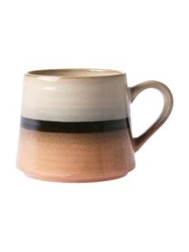 Ručně vyrobený čajový šálek v retro stylu 70's, Broskvová, šedá, černá
