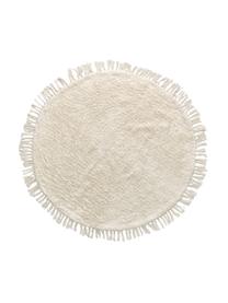 Tapis rond avec franges coton Orwen, Blanc