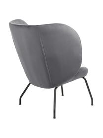 Fluwelen lounge fauteuil Vernen, Fluweel, metaal, Donkergrijs, zwart, B 90 x D 82 cm
