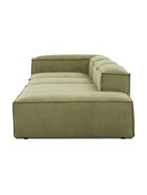 Diván modular grande de pana Lennon, Tapizado: pana (92% poliéster, 8% p, Estructura: madera contrachapada de p, Patas: plástico Las patas están , Pana verde oliva, An 357 x F 119 cm, respaldo izquierdo