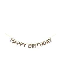 Girlande Happy Birthday, Papier, Karton, Faden, Goldfarben, 28 x 13 cm