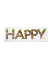 Girlande Happy Birthday, Papier, Karton, Faden, Goldfarben, 28 x 13 cm