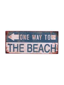 Znak dekoracyjny One way to the beach, Metal powlekany, Niebieski, złamana biel, rdzawy brązowy, S 31 x W 13 cm