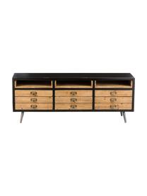 Credenza bassa industriale Sol, Nero, legno di pino, Larg. 155 x Alt. 58 cm