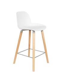 Dizajnová barová stolička Albert Kuip, Sedadlo: biela Nohy: jaseňové drevo Rám a podnožka: sivá