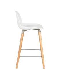 Chaise de comptoir design Albert Kuip, Assise : blanc Pieds : bois de frêne Cadre et repose-pieds : gris