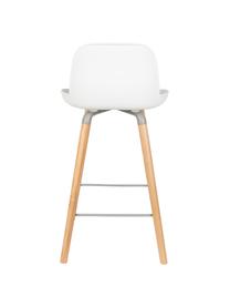 Sedia di design Albert Kuip, Seduta: polipropilene, Gambe: legno di frassino, Struttura: alluminio, Seduta: bianco  Gambe: legno di frassino Cornice e Poggiapiedi: grigio, Larg. 45 x Alt. 89 cm