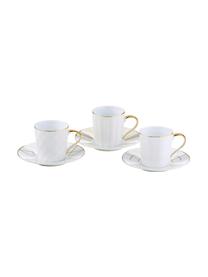 Tazas con platitos Lux, 3 uds., Porcelana, Blanco, dorado, Ø 12 x Al 6 cm