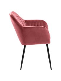 Chaise velours rembourrée pieds en métal Emilia, Velours rouge corail, pieds noir