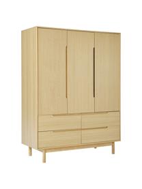 Kledingkast Cassy, 3 deuren, Poten: massief eikenhout, Licht hout, B 148  x H 195 cm
