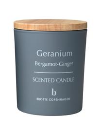 Candela profumata Geranium (bergamotto, zenzero), Contenitore: vetro, Coperchio: legno, Grigio, marrone chiaro, Ø 7 x A 8 cm