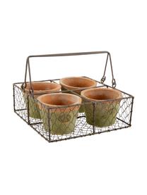 Plantenpottenset Daria van terracotta, 5-delig, Mand: metaal, Terracottarood, bruin, B 24 x H 10 cm