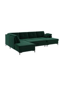 Divano letto angolare in tessuto verde scuro con contenitore Moor, Rivestimento: 100% poliestere con siste, Struttura: legno duro, legno tenero,, Piedini: legno verniciato Il rives, Verde scuro, Larg. 335 x Prof. 235 cm