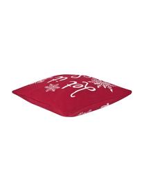 Federa natalizia a maglia rossa/bianca con scritta Let it Snow, Cotone, Rosso, bianco crema, Larg. 40 x Lung. 40 cm