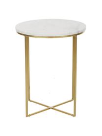 Okrągły stolik pomocniczy z marmuru Alys, Blat: marmur, Stelaż: metal malowany proszkowo, Biały, marmurowy, odcienie złotego, Ø 40 x W 50 cm