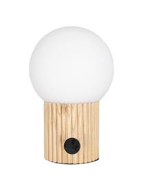 Kleine Dimmbare Nachttischlampe Hubble aus Holz, Lampenschirm: Opalglas, Lampenfuß: Holz, Schalter: Metall, Beige, Weiß, Ø 15 x H 24 cm