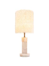 Lampada da tavolo grande Lipsi, Paralume: cotone, Bianco crema, travertino beige chiaro, Ø 24 x Alt. 58 cm