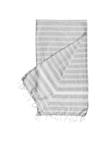 Telo fouta a righe con frange Surfside, 100% cotone, Grigio chiaro, Larg. 90 x Lung. 170 cm