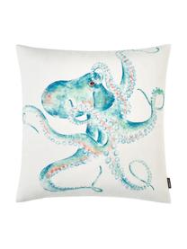 Kissenhülle Octopus, 100% Baumwolle, Weiß, Türkis, Rot, 50 x 50 cm