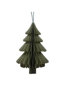 Décorations de sapin de Noël Tresa, 2 élém., Papier, Vert olive, blanc, Ø 9 x haut. 15 cm