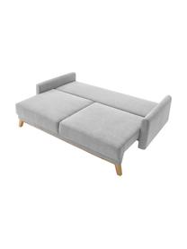 Divano letto 3 posti in velluto con contenitore Balio, Rivestimento: 100% velluto di poliester, Piedini: Legno, Velluto grigio chiaro, Larg. 216 x Alt. 102 cm