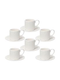 Filiżanka do espresso z porcelany ze spodkiem Ornament, 6 szt., Porcelana, Biały, Ø 6 cm