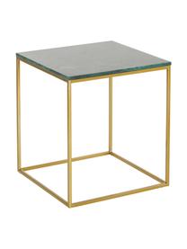 Mesa auxiliar de mármol Alys, Tablero: mármol natural, Estructura: metal con pintura en polv, Verde veteado, dorado, An 50 x Al 50 cm