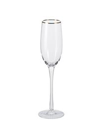 Champagneglazen Chloe in transparant met handgeschilderde goudkleurig rand, 4er-set, Glas, Transparant, Ø 7 x H 25 cm