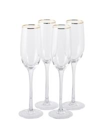 Champagneglazen Chloe in transparant met handgeschilderde goudkleurig rand, 4er-set, Glas, Transparant, Ø 7 x H 25 cm