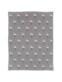 Plaid natalizio con fenicotteri Flamingo, 100% cotone, Grigio, multicolore, P 150 x L 200 cm