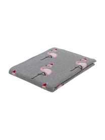 Plaid natalizio con fenicotteri Flamingo, 100% cotone, Grigio, multicolore, P 150 x L 200 cm