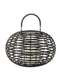 Rattan-Laterne Ball in Schwarz, Schwarz, Ø 35 x H 25 cm