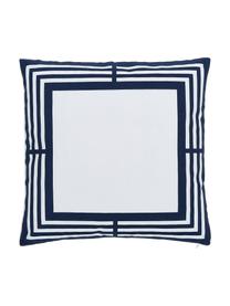 Kussenhoes Zahra in donkerblauw/wit met grafisch patroon, 100% katoen, Wit, donkerblauw, B 45 x L 45 cm