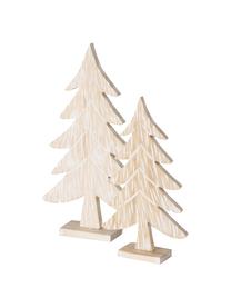 Piezas decorativas abetos de madera de pino Nadine, 2 uds., Madera de pino, Blanco, madera clara, Set de diferentes tamaños