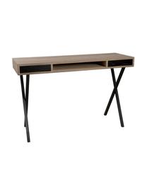 Schmaler Schreibtisch Julia mit Schubladen, Korpus: Mitteldichte Holzfaserpla, Gestell: Metall, lackiert, Teakholz, Schwarz, B 120 x T 40 cm