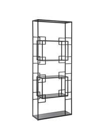 Libreria in metallo nero e vetro Korvet, Struttura: metallo epossidato e vern, Ripiani: vetro, Nero, grigio trasparente, Larg. 71 x Alt. 183 cm