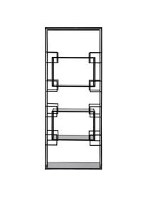 Metalen wandrek Korvet in zwart met glazen platen, Frame: metaal, epoxy en gepoeder, Zwart, grijs, transparant, 71 x 183 cm