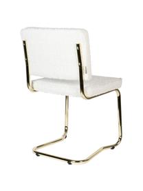Silla cantilever de borreguillo Kink, Tapizado: borreguillo (100% poliést, Estructura: metal recubierto, Borreguillo blanco, latón, An 48 x F 48 cm