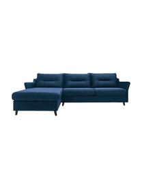 Sofa narożna z aksamitu z funkcją spania Loft, Tapicerka: 100% aksamit poliestrowy, Nogi: metal lakierowany, Granatowy, S 275 x G 181 cm